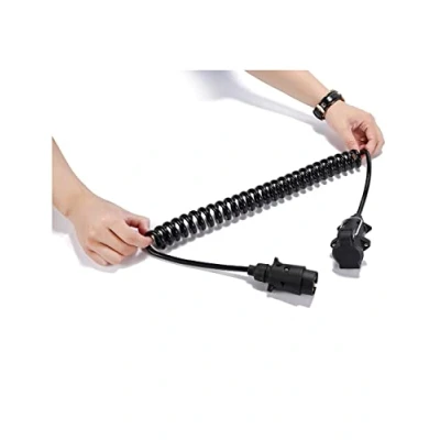 Afbeelding van SPARKMOTO verlengkabel voor aanhanger, 7 polig, met mannelijke aansluiting, 12 V, spiraalverlenging, aanhangerkabel, adapter, stekker, 2,6 m (SKC02MF)