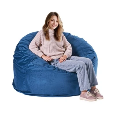 Image de VEVOR Pouf Rond Fauteuil Paresseux avec Housse Amovible et Lavable Chambre Bleu