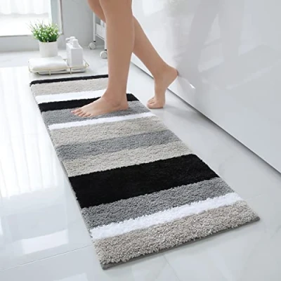Afbeelding van Homaxy Badmat antislip zacht hoogpolig microvezel badtapijt absorberend wasbaar 40 x 120 cm zwart grijs