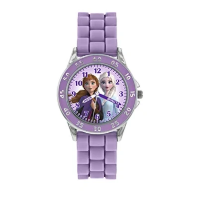 Afbeelding van Disney Meisjeshorloge, kwarts, analoog, siliconen armband, FZN9505, paars, Paars., armband