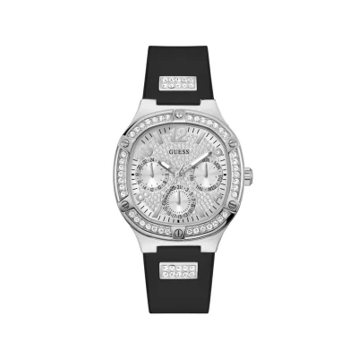 Afbeelding van Guess Zwarte Siliconen Horloge Met Stalen Kast