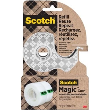 Afbeelding van Scotch duurzame dispenser uit RVS, met 2 rolletjes Magic Tape f