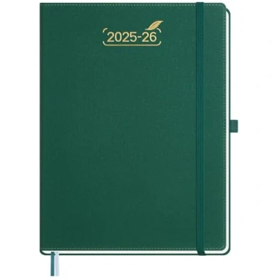 Afbeelding van BEZEND Agenda 2025 2026, A4, 28 x 22 cm, weekkalender 25 26, met dubbel tijdschema, 1 week, 2 pagina&#039;s, 18 maanden van jul tot december harde omslag PU leer, bosgroen