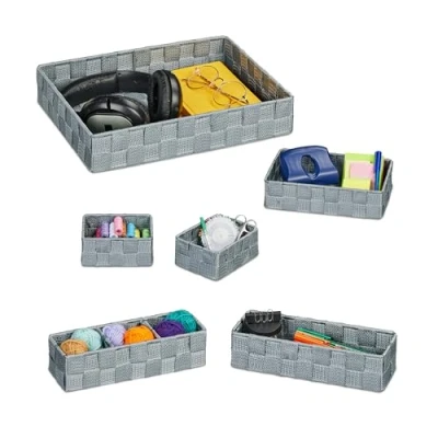 Afbeelding van Relaxdays opbergmand set van 6 kastmanden organizers gevlochten kunststof