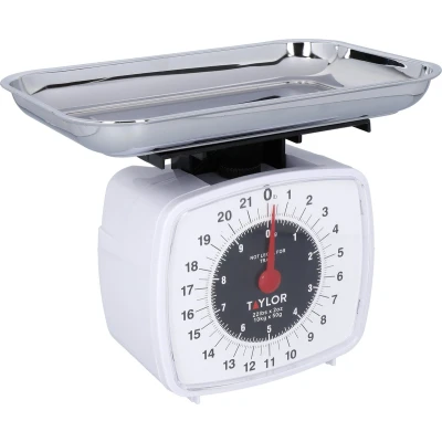 Afbeelding van KitchenCraft Taylor Analoge Keukenweegschaal 25 x 18 cm Chroom En Plastic Zilver Wit
