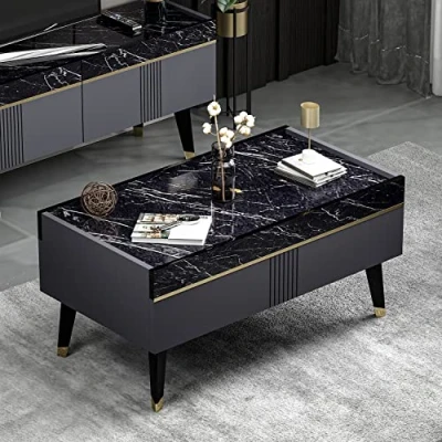 Afbeelding van Homidea KARYA salontafel, woonkamertafel, bijzettafel, elegant, modern design (salontafel, antraciet/marmer)