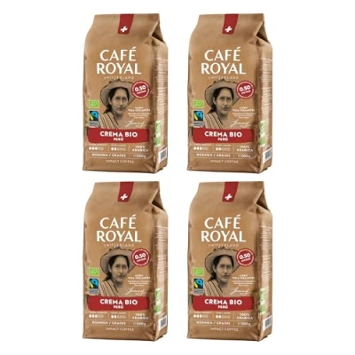 Afbeelding van 4 x 500 g Café Royal Peru Crema Bio geroosterde koffiebonen praktisch formaat zakken van 0,5 kg intensiteit 3/5 bonen 100% duurzame Arabica uit Fairtrade gecertificeerd