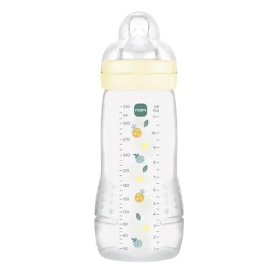 Afbeelding van MAM Easy Active 6 maanden parelkleurige fles (330 ml) met siliconen speen X snelheid ultrasnelle voor baby&#039;s luchtdichte sluiting