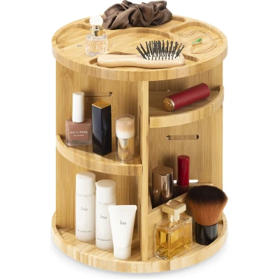 Afbeelding van Navaris bamboe make up organizer 25 x 30,5 cm Draaibare opberger Voor cosmetica up, skincare, nagellak, kwasten en parfum
