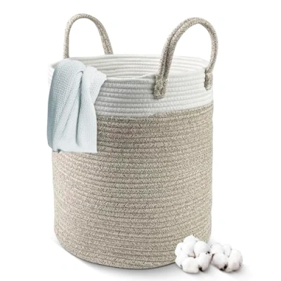 Afbeelding van Wasmand, 38 liter, grote opbergmand, 35 cm x 40 cm, wasverzamelaar met handvat, laundry baskets gevlochten handwerk, van katoen, voor waskamer, woonkamer, kinderkamer