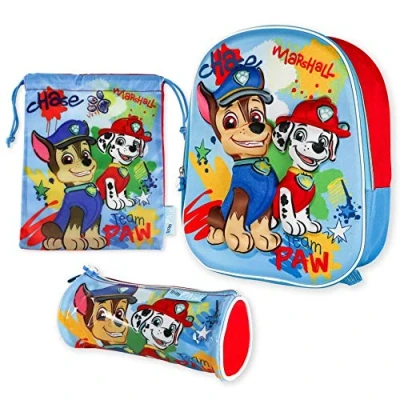 Image de Sac a Dos Enfant 3D, Cordon, Trousses Pat Patrouille Pack de Cartable Garcon et Fille 3 Ans, Maternelle Matériel Scolaire pour l&#039;École Rentrée Paw Patrol