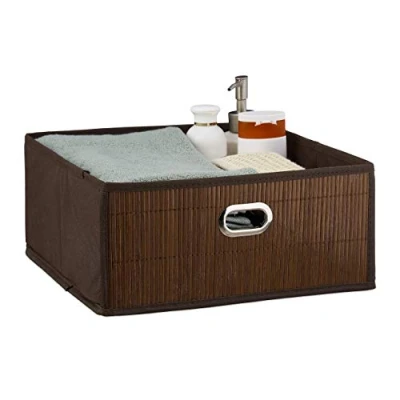 Afbeelding van Relaxdays opbergmand badkamer bamboe mand kast organizer opbergdoos stof opbergbox bruin