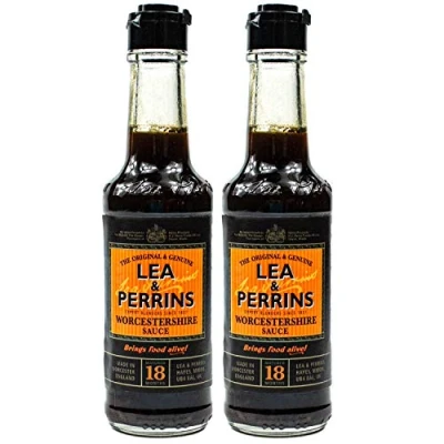 Image de Lea &amp; Perrins Lot de 2 sauces Worcestershire originales dans une bouteille en verre 150 ml (sauce aux épices) Sauce Worcester traditionnelle anglaise