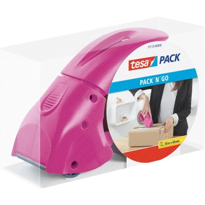 Afbeelding van Tesapack Handdispenser Pack &#039;n Go, Roze Plakbandafroller