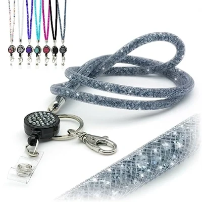 Afbeelding van CKB ltd. Sleutelkoord uittrekbaar Glinster Strass Imitatie diamand Grijs
