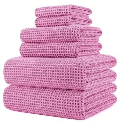 Afbeelding van POLYTE Microvezel oversized, 76 x 152 cm, sneldrogende pluisvrije badhanddoekenset, 6 delig (roze, wafelweefsel)