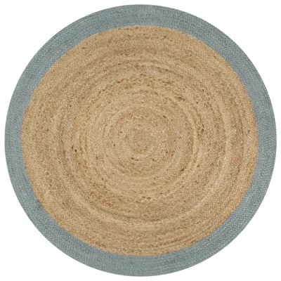 Afbeelding van Vloerkleed handgemaakt met olijfgroene rand 120 cm jute