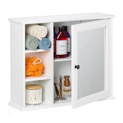 Afbeelding van spiegelkast badkamer 5 vakken 48 x 60 18 cm badkamerkastje wit