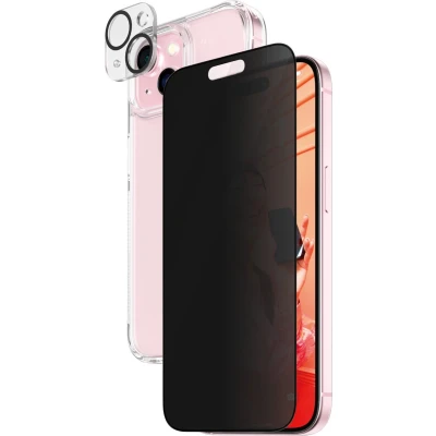 Afbeelding van PanzerGlass Privacy Bundle 3in1 transparant hoesje + privacyglas cameracover voor iPhone 15