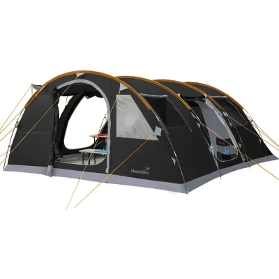 Afbeelding van Skandika Gotland 6 Sleeper Protect Tent Tunneltenten technology (extra donkere slaapcabines) persoons campingtent Verduisterend Muggengaas Familietent 540 x 450 210 cm (LxBxH) Outdoor, Camping, Tuin grijs/oranje