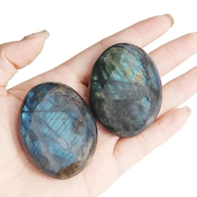 Afbeelding van Labradoriet Palmsteen 2 Stuks Kwartssteen, Therapeutische Stenen, Zorgensteen, Geschenkpakket