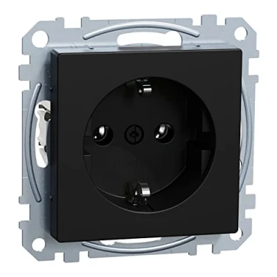 Afbeelding van Merten mat zwart inbouw stopcontact met randaarde MEG2301 0403