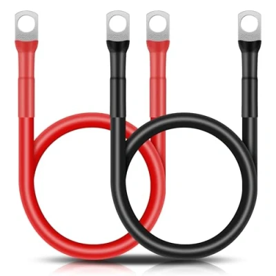 Afbeelding van GUNGY 2 stuks accukabel 14 mm² 50 cm 12 V 6 AWG koper met M8 ringklemmen voor vrachtwagen, motorfiets, marine, zonne energie, zwart, rood