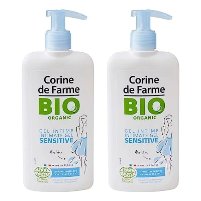 Afbeelding van CORINE de FARME Sensitive intieme gel 250 ml voor vrouwen Ecocert Cosmos Organic gecertificeerd hygiëne gevoelige huid amandelbloesem en aloë vera Zeepvrij, zwart, ml,