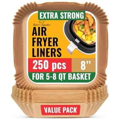 Afbeelding van Baker&#039;s Signature 240 stuks wegwerp bakpapier voeringen voor airfryer 20 cm vierkante vellen manden van 5,5 tot 9 l, oven, pannen accessoires luchtfriteuse