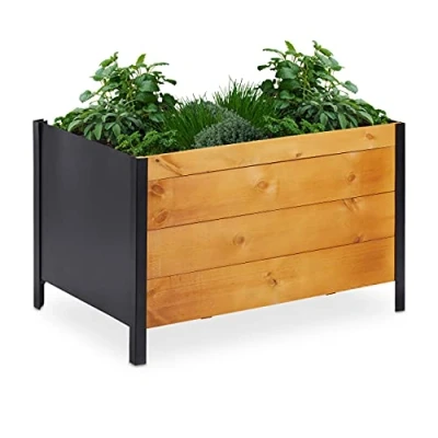Afbeelding van Relaxdays moestuinbak hout kruidenbak tuin kweekbak op poten plantenbak buiten