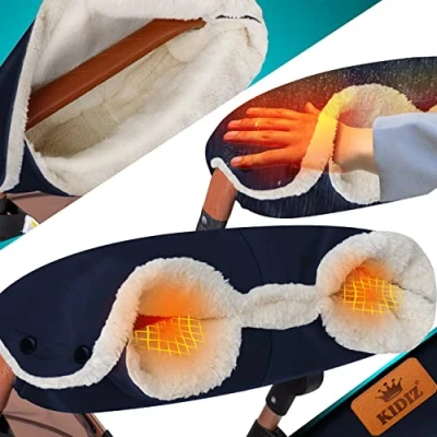 Afbeelding van KIDIZ® handwarmer Wandelwagenhandschoenen Handpop met warme pluche fleece en katoenen binnenkant Waterdichte winddichte universele maat voor alle wandelwagens Buggy Marineblauw