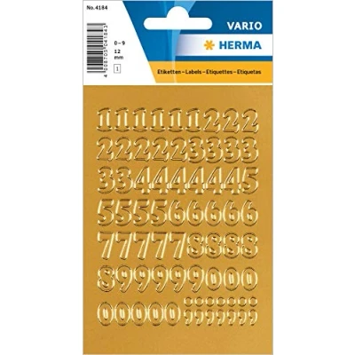 Afbeelding van Huismerk Herma 4184 Etiket met getallen 12mm 0 9 Goud