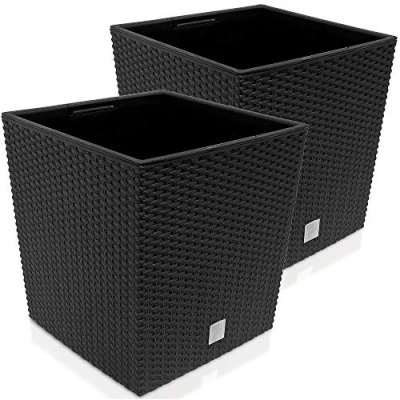 Afbeelding van Deuba Bloempot Binnenbak Handgrepen Outdoor Rotan 35 Liter Antraciet 2 stuks
