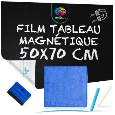 Afbeelding van OfficeTree Magneetbordfolie, zelfklevend, decoratief memobord, 50 x 70 cm, met doek en 2 krijt, krijtfolie magnetische kleefkracht