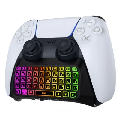 Afbeelding van MoKo RGB verlicht toetsenbord voor PS5 controller, mini draadloze Bluetooth gamepad Playstation 5 met verbeterde ingebouwde luidspreker en 3,5 mm audio aansluiting controller