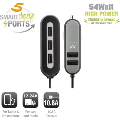 Afbeelding van USB autolader Ewent 5 poorten (USB A, Smart IC)