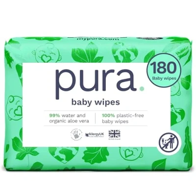 Afbeelding van Pura Wegwerpdoekjes voor baby&#039;s, 1080 doekjes (18 x 60 doekjes), 100% plastic vrije vochtige doekjes, 99% water, gevoelige huid, biologisch afbreekbaar, katoen
