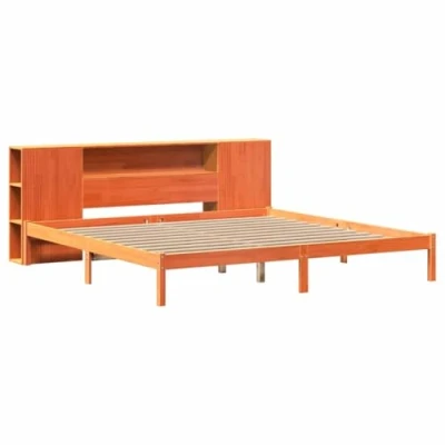 Afbeelding van vidaXL Bed met boekenkast zonder matras grenenhout wasbruin 200x200 cm