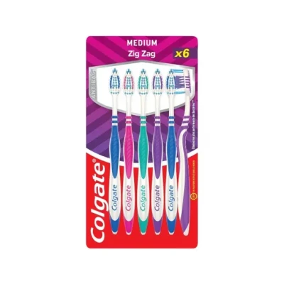 Afbeelding van Colgate ZigZag tandenborstel Kruisborstelharen voor een perfecte reiniging tussen de tanden Verwijdert bacteriën en zorgt frisse adem Set van 6 tandenborstels in verschillende kleuren