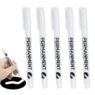 Afbeelding van Gudemoore 5 stuks witte pennen, waterdicht en sneldrogend, permanente marker, lijnbreedte 1 mm, voor hout, steen, kunststof, leer, glas, metaal, canvas, keramiek