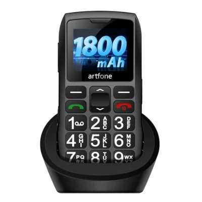 Afbeelding van artfone GSM Seniorentelefoon 1,8 inch met grote toetsen, batterij 1400 mAh, SOS knop, FM radio, zaklamp, laadstation, 2G dual sim mobiele telefoon senioren, zwart