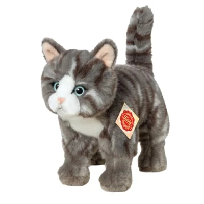 Afbeelding van Hermann Teddy Knuffeldier kat/poes zachte pluche stof premium kwaliteit knuffels grijs/wit 20 cm