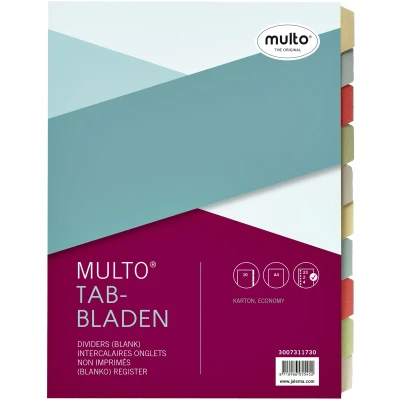 Afbeelding van Tabbladen Multo A4 23R 10 delig karton assorti 1 stuk 25 stuks