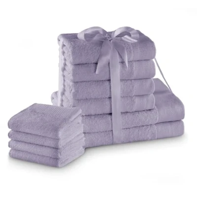 Afbeelding van AmeliaHome Amari Violet Set van 4 gastendoekjes, paars, 30 x 50 cm, handdoeken 100 cm en 2 badhanddoeken 70 140 100% katoen, absorberende kwaliteit, paars