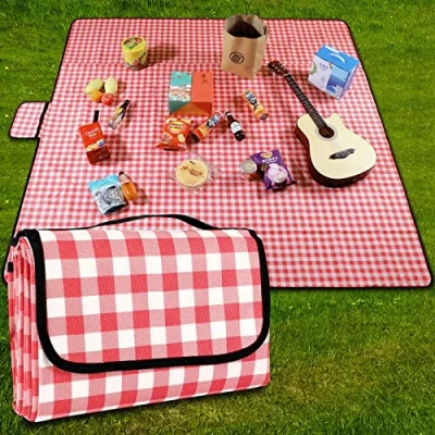 Afbeelding van Picknickdeken 200cm x waterdicht stranddeken picknickmat wasbaar lichtgewicht met handvat rood geruit voor wandelen reizen buiten kamperen parken
