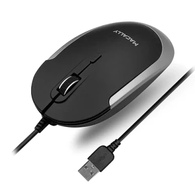 Afbeelding van Macally Stille bekabelde Muis Slanke en compacte USB voor Apple Mac of Windows laptop/desktopcomputer Ontworpen met optische sensor DPI schakelaar