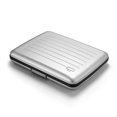 Afbeelding van Ögon Designs V2 Smart Case, grote portemonnee van aluminium, kaarthouder antislip, ruimte voor 10 kaarten, kwitanties en tickets, zilver.