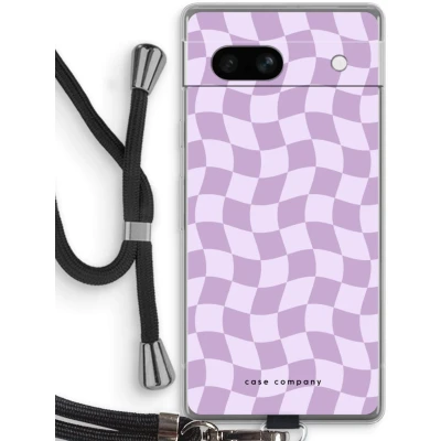 Afbeelding van Case Company® hoesje met Koord geschikt voor Google Pixel 7A Grid Paars Telefoonhoesje Zwart Bescherming aan alle Kanten en Over de Schermrand