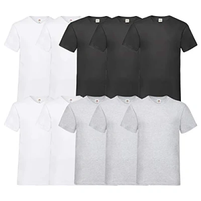 Afbeelding van Fruit of the Loom T shirt, met V hals, in verschillende maten en kleuren, 10 stuks, 4, Wit, 3, grijs, L, L