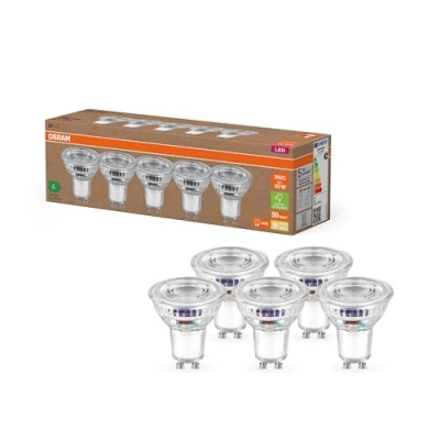 Afbeelding van Osram Hocheffiziente LED Lampen mit Energieeffizienz Klasse A, Exklusiv auf Amazon Vorteilspack 5 Leuchtmittel, ersetzt herkömmliche 50W Reflektorlampen, warmweiß(2700K), E27, Glas